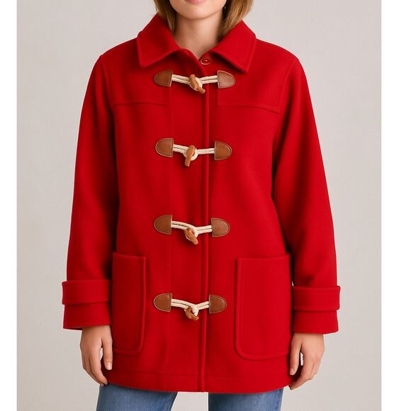 Vintage Eddie Bauer Toggle Button Duffle Coat Red Wool - Picture 1 of 10